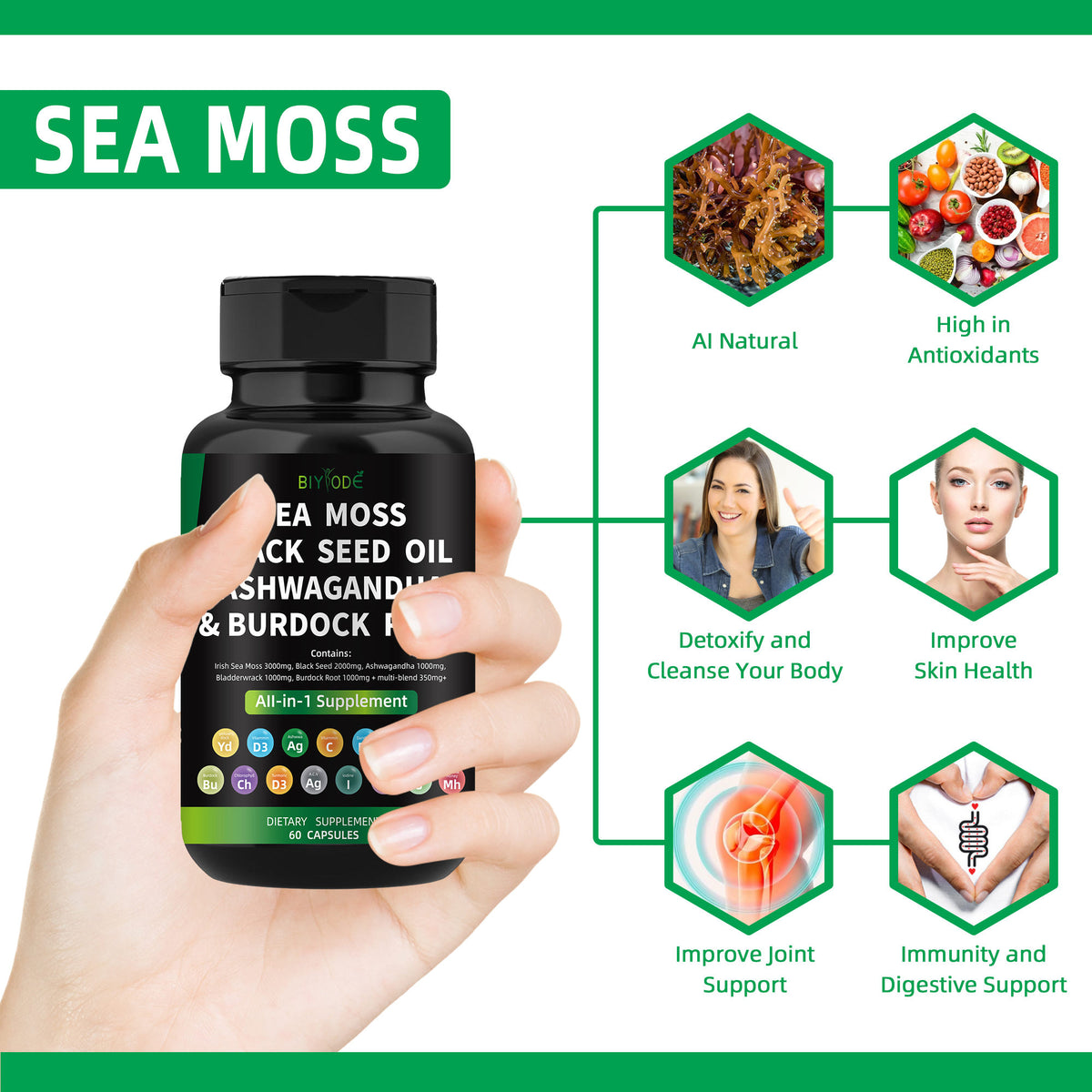Seaweed Capsules In Stock GMP Factory Cross-border Supplier Sea Moss Capsules60 Seaweed Capsules