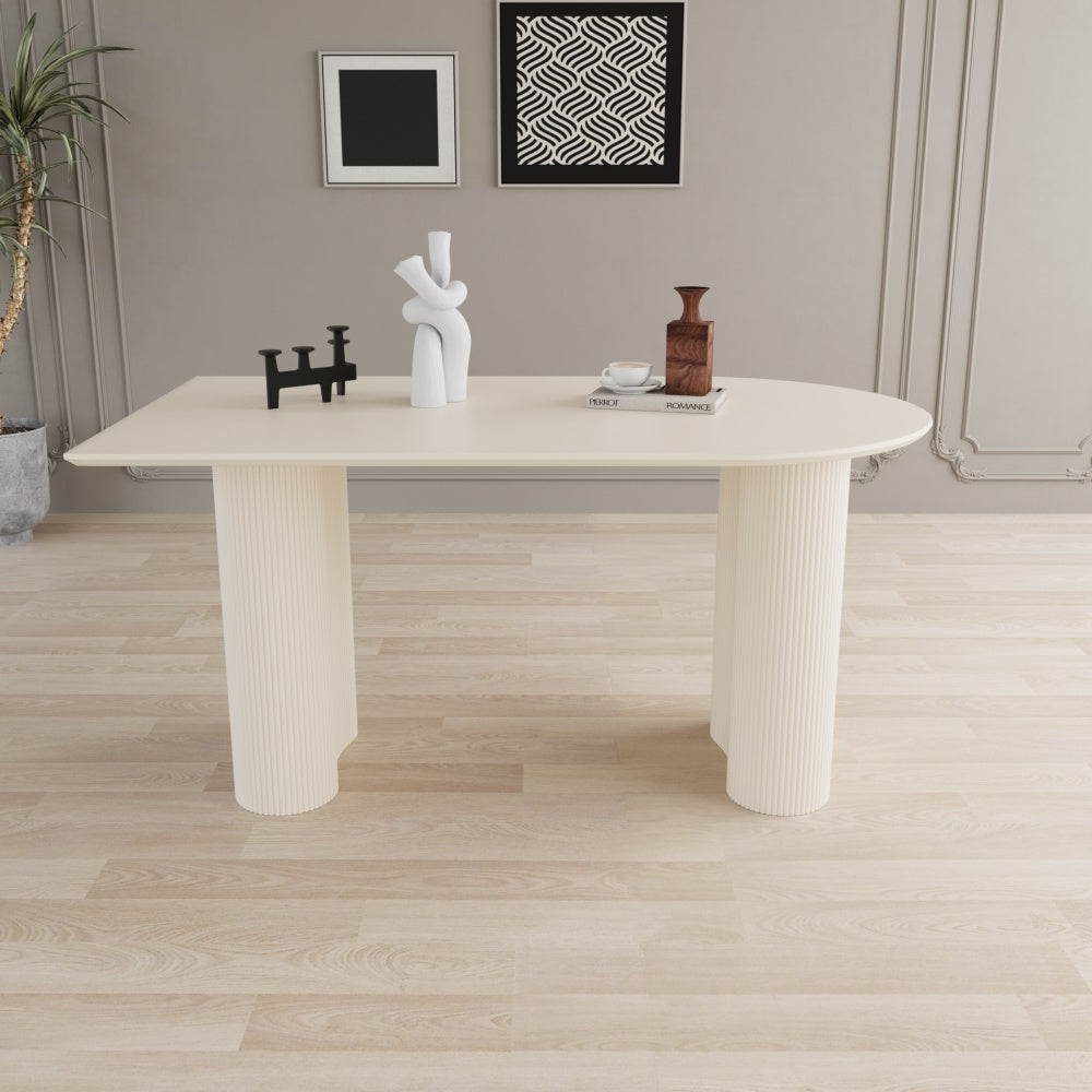 63 "Modern Fashion MDF New Cream Style Dining Table and Irregular Side Table, 4-8 Person Dining Table, Thick Engineering Wood Round Wave Table Legs, Home Kitchen Thick Elegant Cream White Table Top