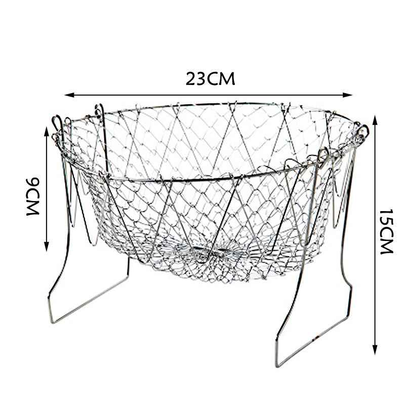304 Stainless Steel Frying Basket — Retractable Folding Drain Strainer for Fries & Fried Foods