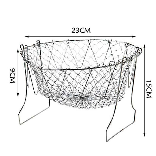 304 Stainless Steel Frying Basket — Retractable Folding Drain Strainer for Fries & Fried Foods