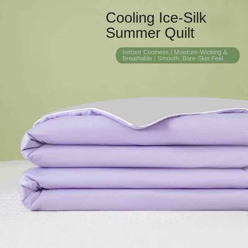 Ice Silk Summer Quilt — Antibacterial Cooling Thin Comforter for Single & Double Beds