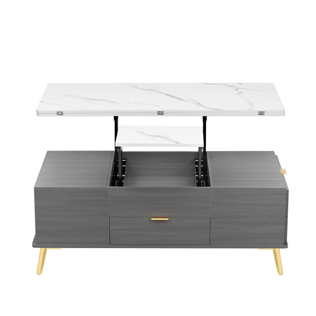 Modern Lift Top Coffee Table Multi Functional Table with Drawers in Gray &amp; White