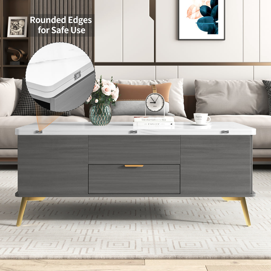 Modern Lift Top Coffee Table Multi Functional Table with Drawers in Gray &amp; White