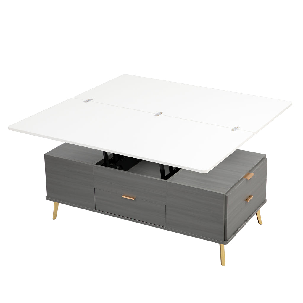 Modern Lift Top Coffee Table Multi Functional Table with Drawers in Gray &amp; White