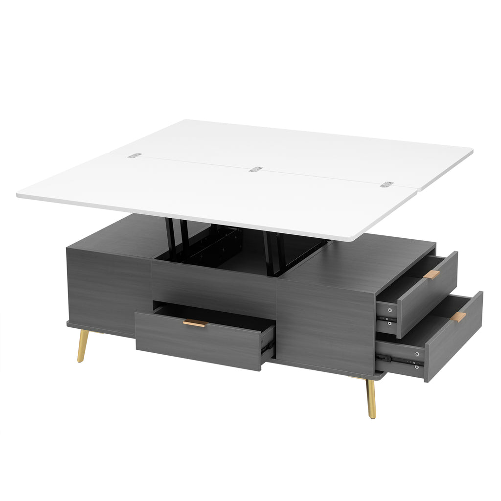 Modern Lift Top Coffee Table Multi Functional Table with Drawers in Gray &amp; White