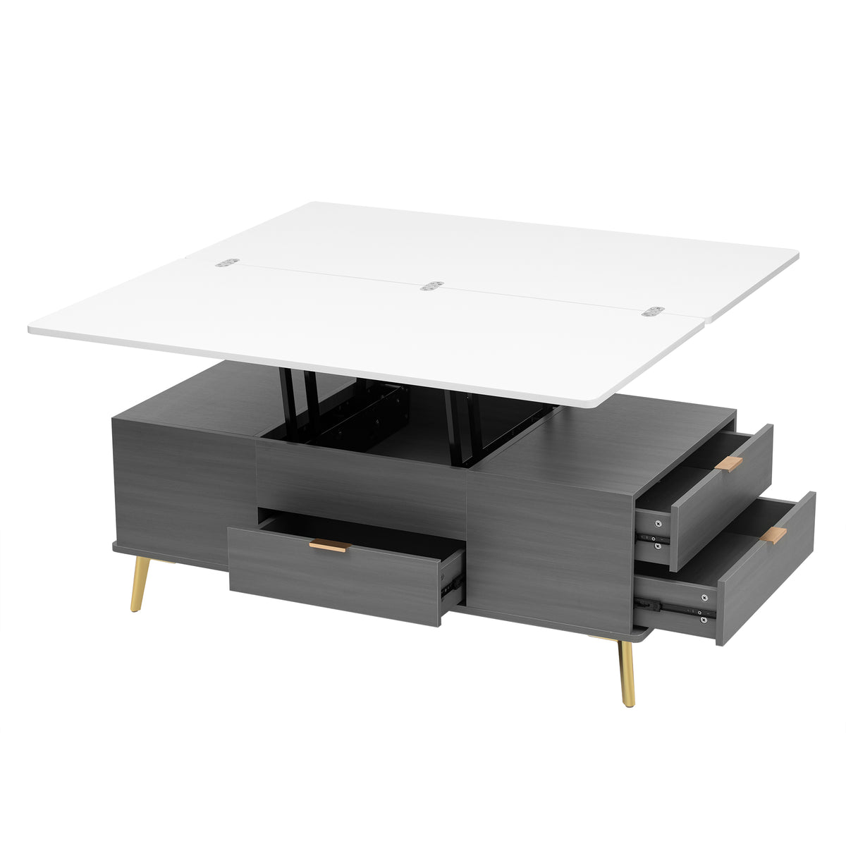 Modern Lift Top Coffee Table Multi Functional Table with Drawers in Gray &amp; White