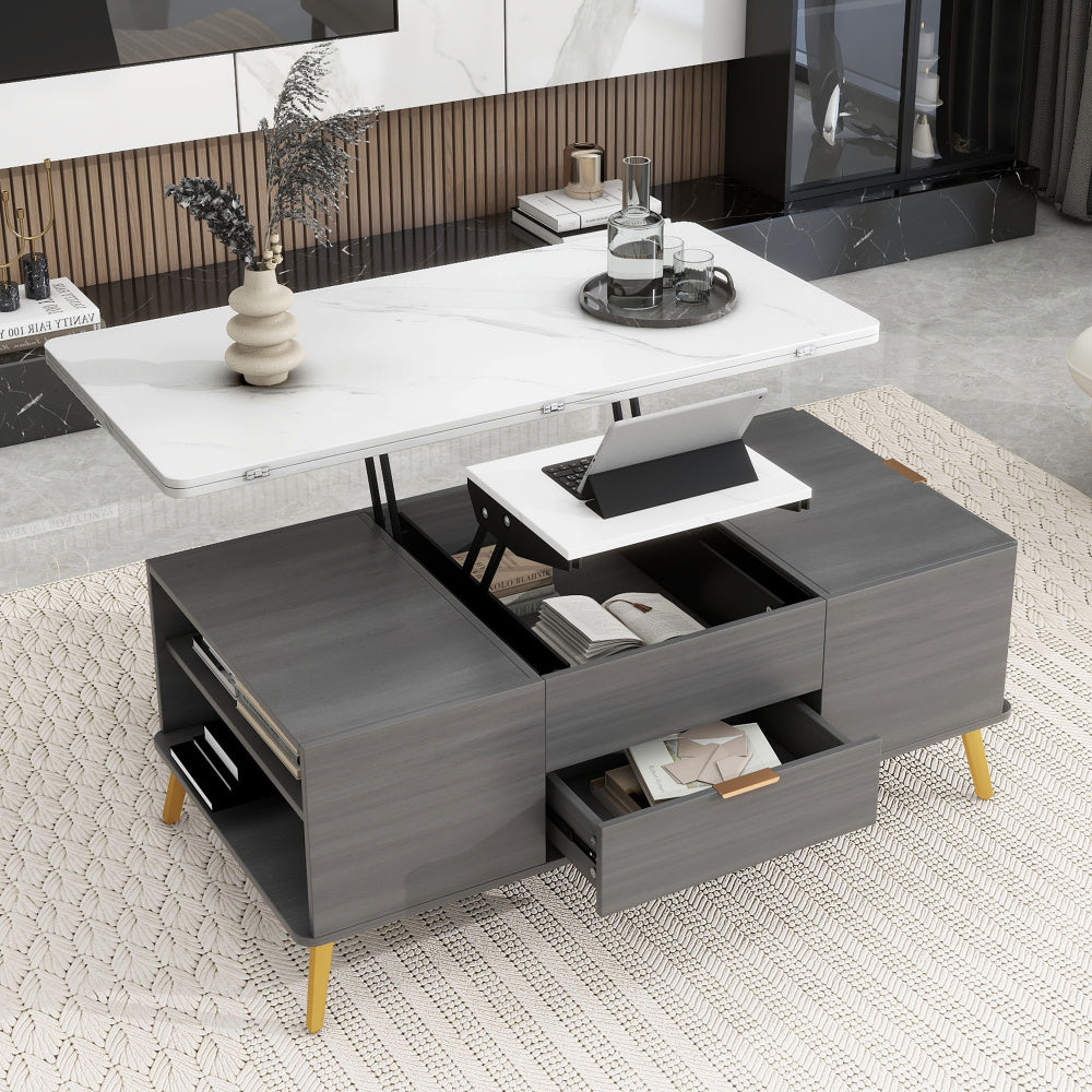Modern Lift Top Coffee Table Multi Functional Table with Drawers in Gray &amp; White