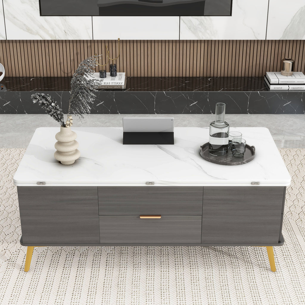 Modern Lift Top Coffee Table Multi Functional Table with Drawers in Gray &amp; White