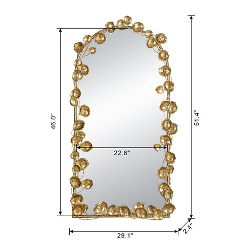 51.5" x 29" Full Length Arched Wall Mirror with Golden Leaf Accents, Decorative Mirror for Living Room Bedroom
