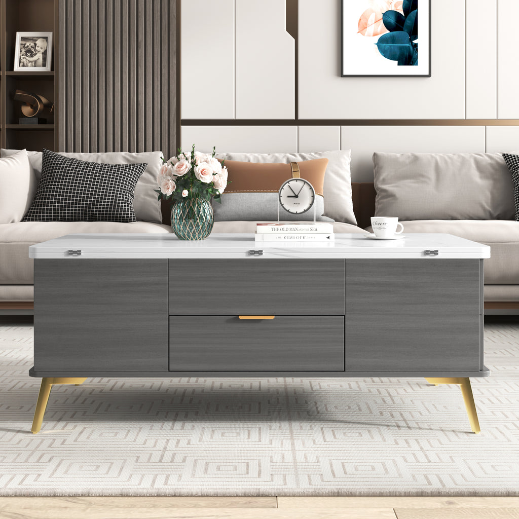 Modern Lift Top Coffee Table Multi Functional Table with Drawers in Gray &amp; White