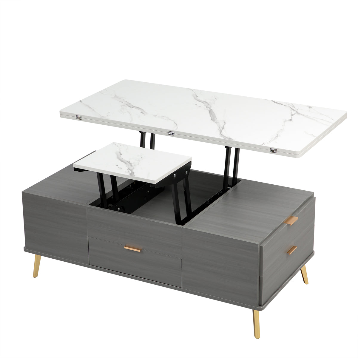 Modern Lift Top Coffee Table Multi Functional Table with Drawers in Gray &amp; White