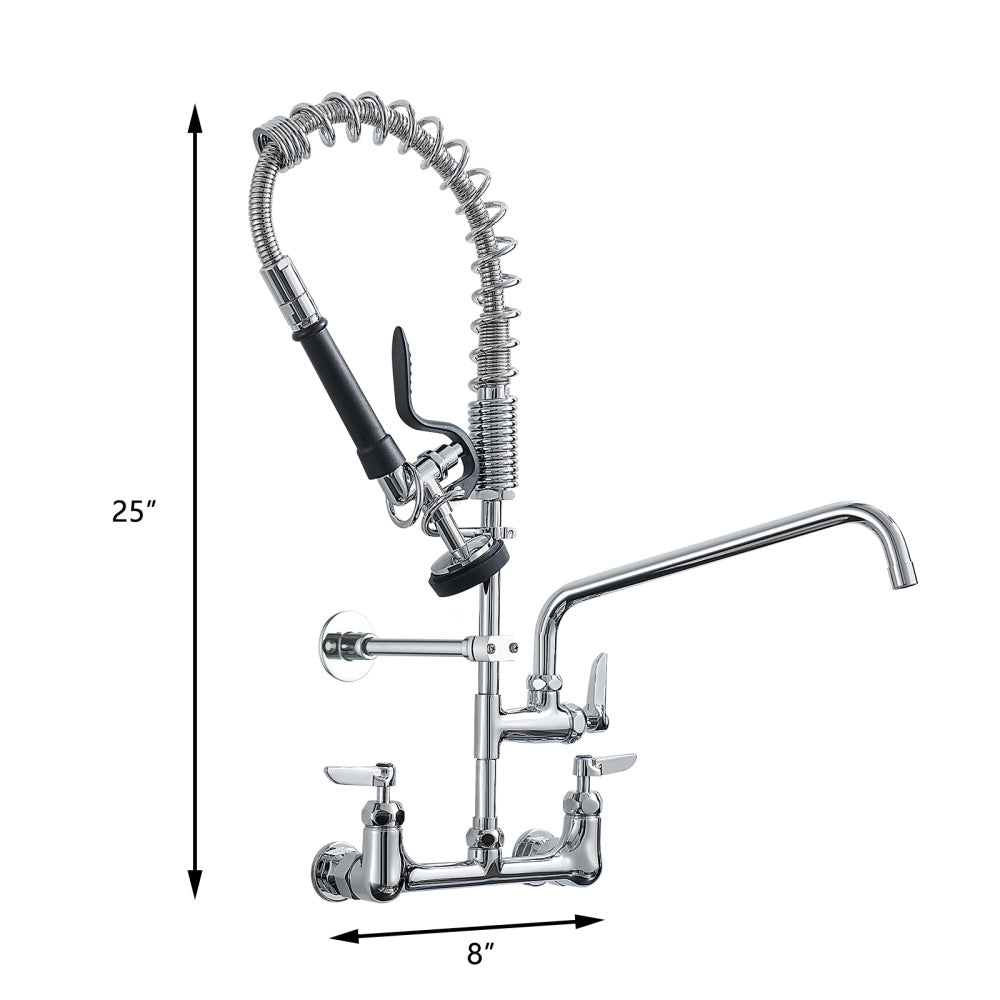 Commercial Kitchen Faucet Deck Mount with Pre-Rinse Sprayer 21" Height Kitchen Sink Faucet 8 Inch Center with 10" Add-on Swing Spout Faucet &amp; Coiled Spring Pull Down Spray