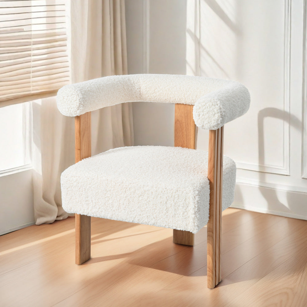 Mid-Century Modern Barrel Accent Chair, Upholstered Kitchen &amp; Dining Room Chairs with Arms, Teddy Velvet Boucle Accent Chairs Side Chairs for Kitchen Living Room Bedroom, White