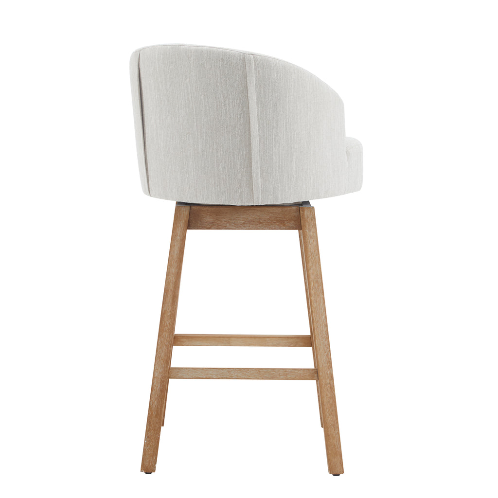33.25" Swivel Counter Stools Set of 2, Upholstered Counter Height Bar Stools with Solid Rubber Wood Frame, Backrest, Footrest, Armless Barstools for Home Bar, Kitchen Counter, Natural + Beige
