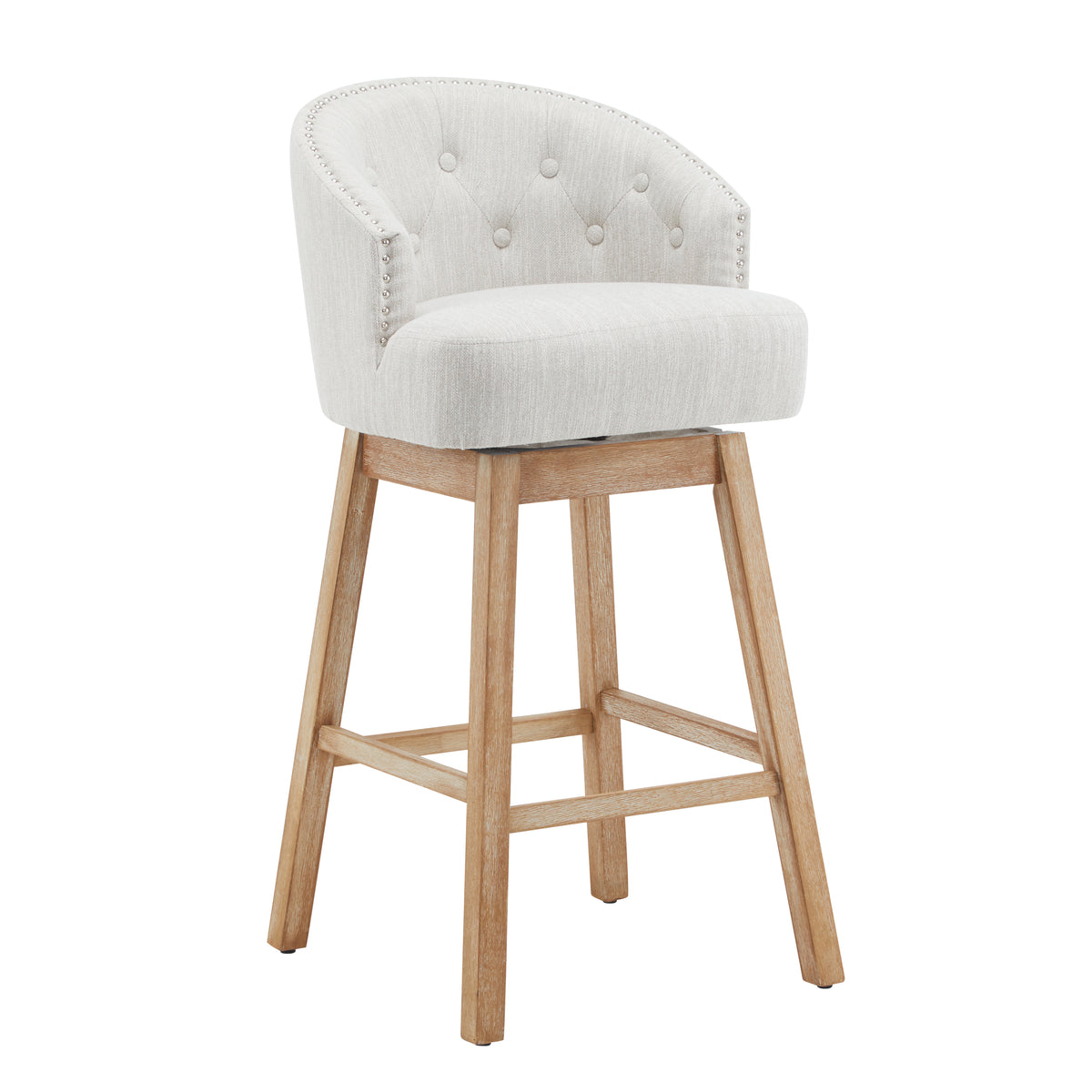 33.25" Swivel Counter Stools Set of 2, Upholstered Counter Height Bar Stools with Solid Rubber Wood Frame, Backrest, Footrest, Armless Barstools for Home Bar, Kitchen Counter, Natural + Beige