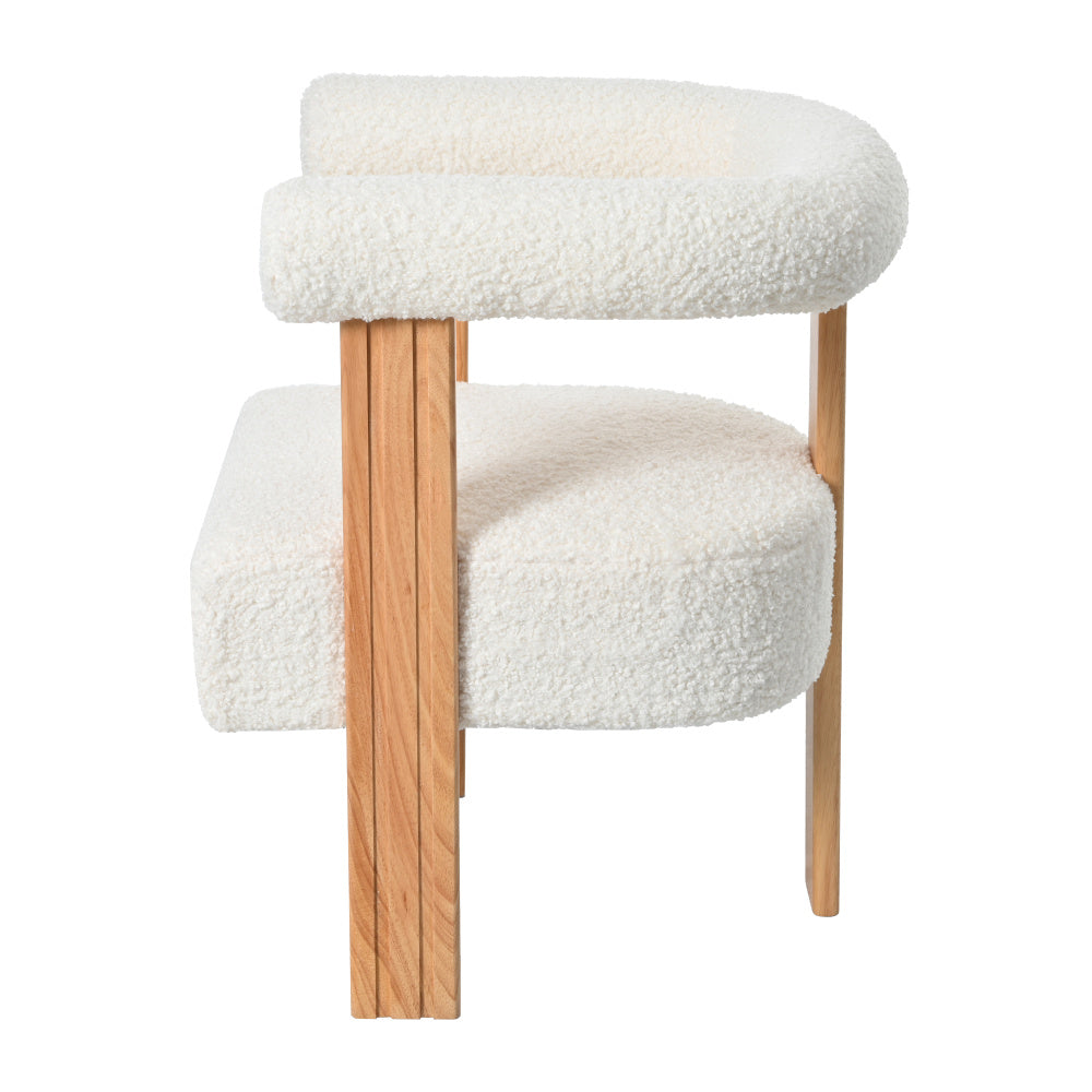 Mid-Century Modern Barrel Accent Chair, Upholstered Kitchen &amp; Dining Room Chairs with Arms, Teddy Velvet Boucle Accent Chairs Side Chairs for Kitchen Living Room Bedroom, White