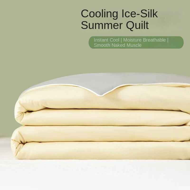 Ice Silk Summer Quilt — Antibacterial Cooling Thin Comforter for Single & Double Beds