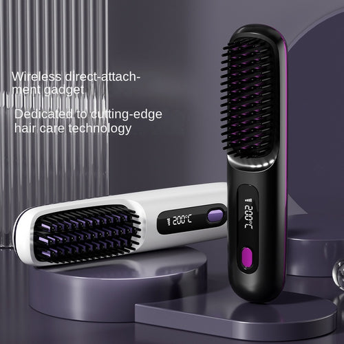 Wireless Lcd Portable Negative Ion Hair Straightening Comb Rechargeable Model That Won'T Damage Hair, Dual-Use Straightening And Curling Comb
