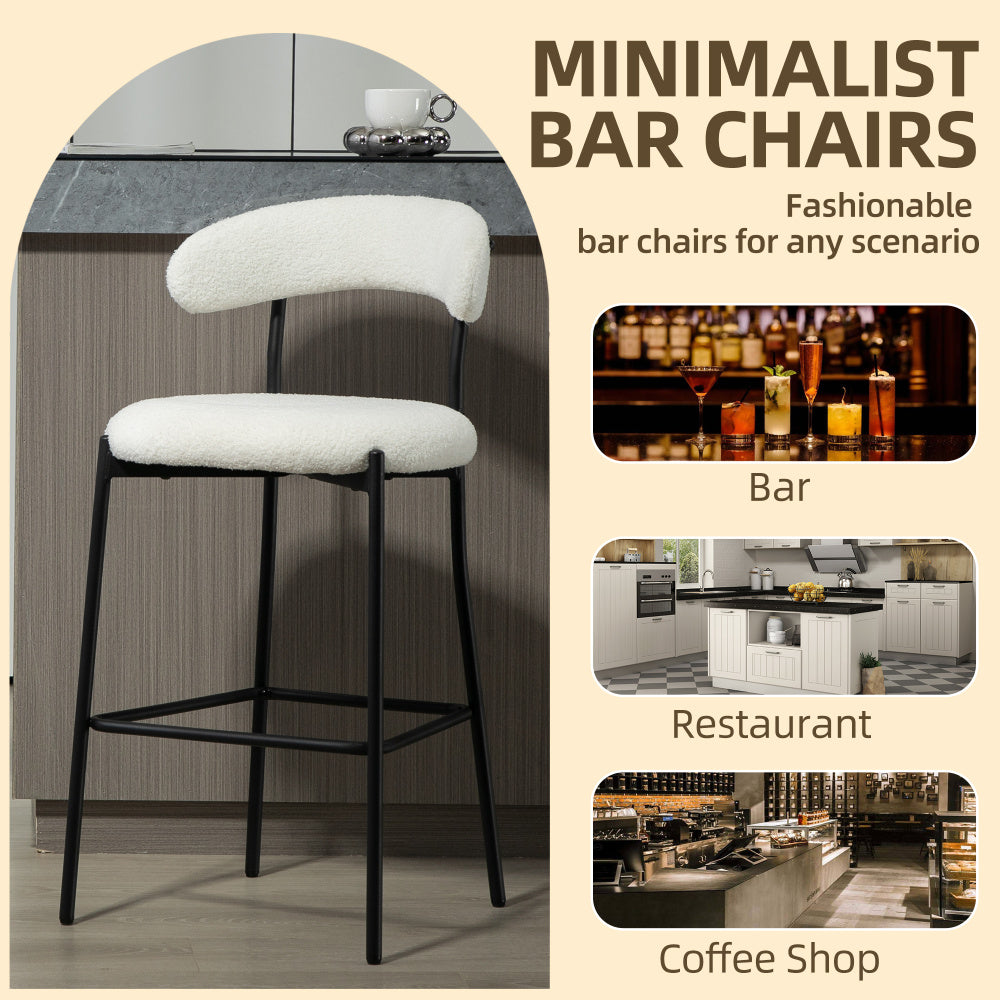 26'' Counter height bar stools Teddy fabric cover kitchen island counter bar stool with black powder coating base and footrest(Snow)