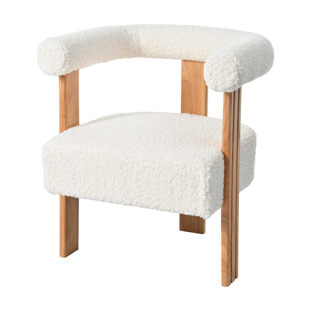 Mid-Century Modern Barrel Accent Chair, Upholstered Kitchen &amp; Dining Room Chairs with Arms, Teddy Velvet Boucle Accent Chairs Side Chairs for Kitchen Living Room Bedroom, White