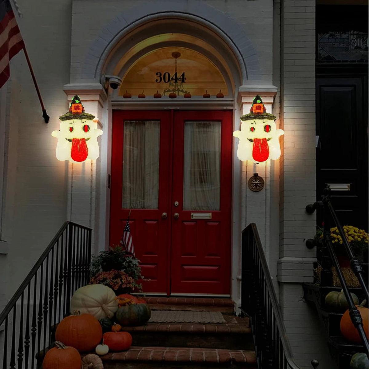 2 Pack Halloween Porch Light Covers, Decorative Ghost Porch Lamp Shade Cover for Indoor Outdoor, Sparkling EVA Ghosts Ornament, Party Haunted House Door Wall Lamp Decoration
