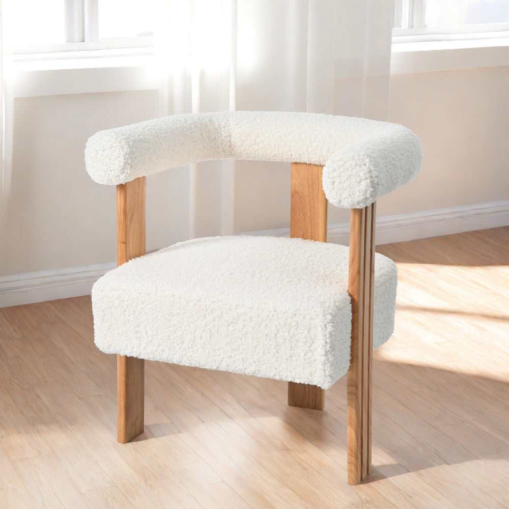 Mid-Century Modern Barrel Accent Chair, Upholstered Kitchen &amp; Dining Room Chairs with Arms, Teddy Velvet Boucle Accent Chairs Side Chairs for Kitchen Living Room Bedroom, White
