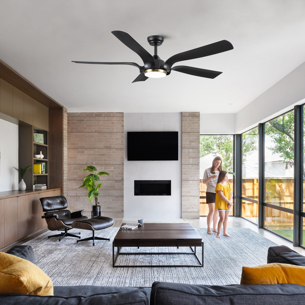 Smart 56" Integrated LED Ceiling Fan with  Antique Black Blades in Matte Black Fan Body Finish