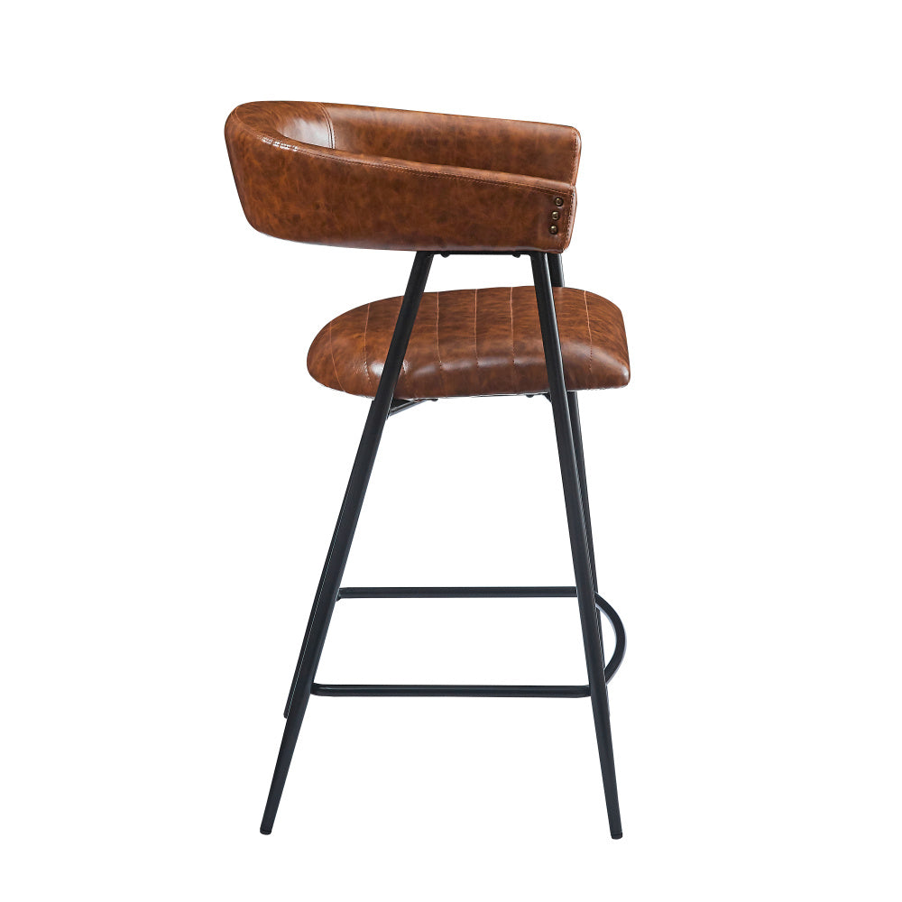 26'' Counter Stools Set of 2, Pu Upholstered Counter Stools with iron Frame, Backrest, Footrest, Arm counter stools for Home Bar, Kitchen Counter, Brown