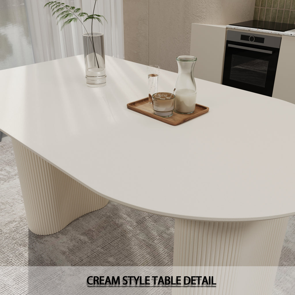 63 "Modern Fashion MDF New Cream Style Dining Table and Irregular Side Table, 4-8 Person Dining Table, Thick Engineering Wood Round Wave Table Legs, Home Kitchen Thick Elegant Cream White Table Top