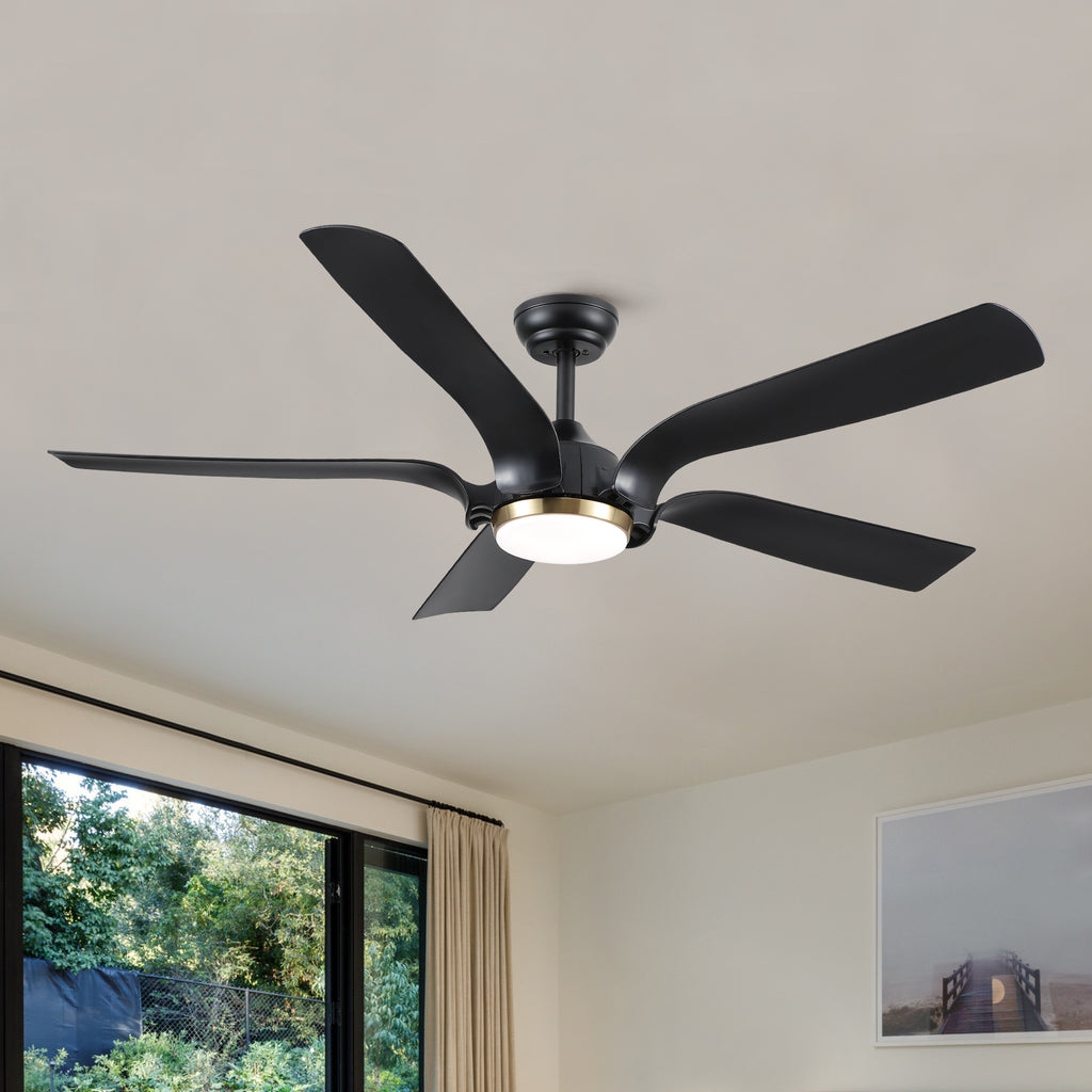 Smart 56" Integrated LED Ceiling Fan with  Antique Black Blades in Matte Black Fan Body Finish
