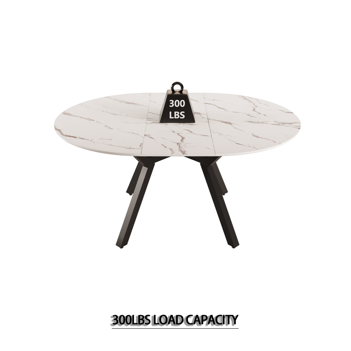 47-63 " extendable white circular dining table, 4-6 person kitchen dining table, modern coffee table with MDF tabletop and metal legs, suitable for kitchen&amp;home