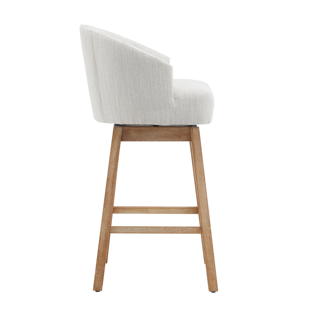 33.25" Swivel Counter Stools Set of 2, Upholstered Counter Height Bar Stools with Solid Rubber Wood Frame, Backrest, Footrest, Armless Barstools for Home Bar, Kitchen Counter, Natural + Beige