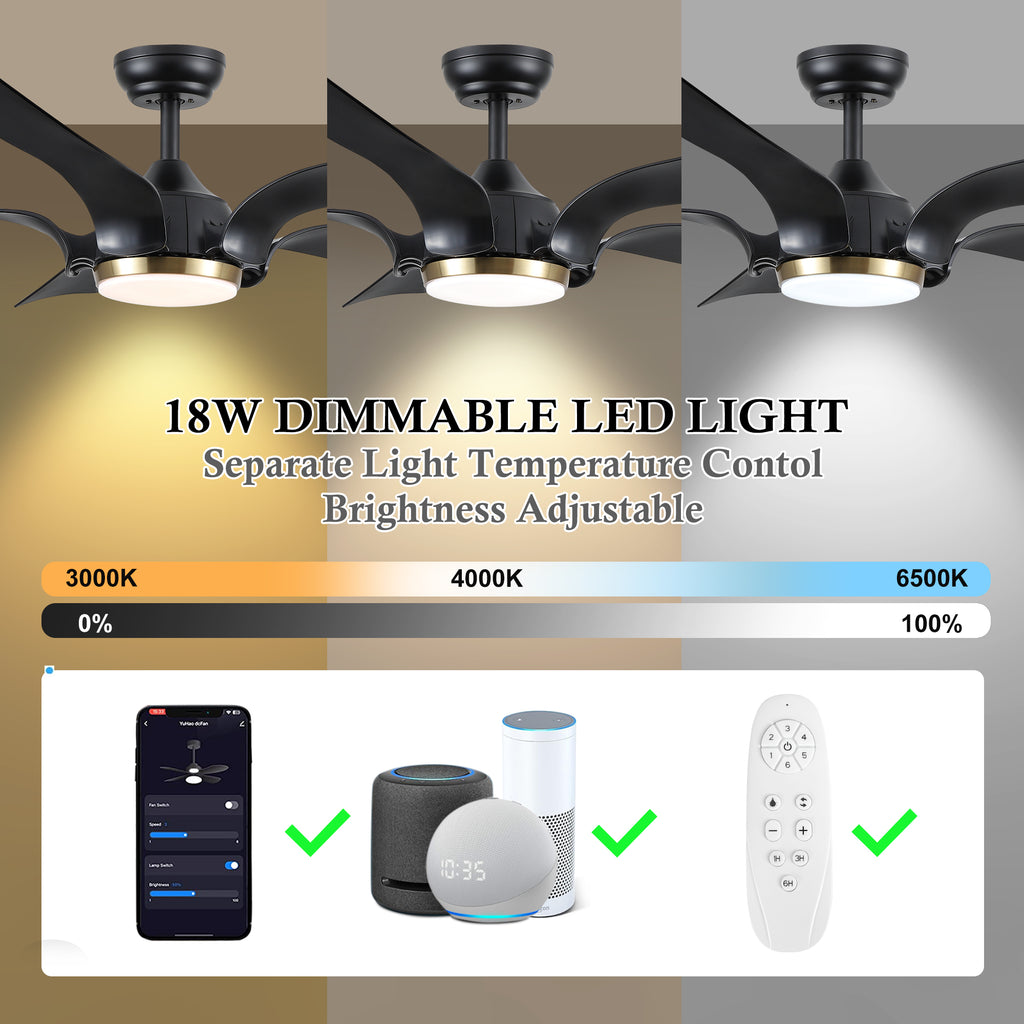Smart 56" Integrated LED Ceiling Fan with  Antique Black Blades in Matte Black Fan Body Finish