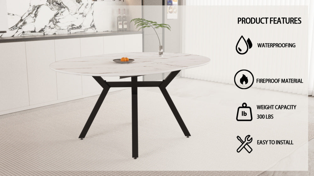 47-63 " extendable white circular dining table, 4-6 person kitchen dining table, modern coffee table with MDF tabletop and metal legs, suitable for kitchen&amp;home