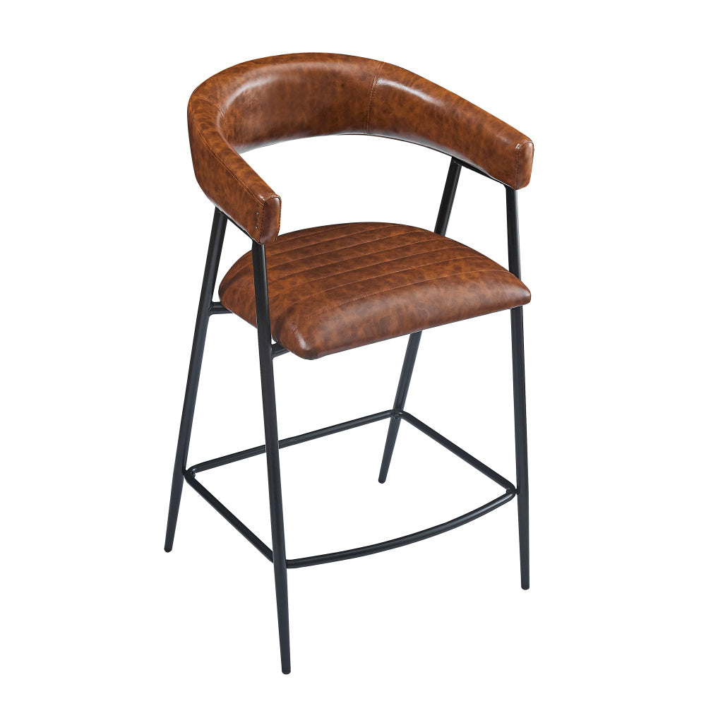 26'' Counter Stools Set of 2, Pu Upholstered Counter Stools with iron Frame, Backrest, Footrest, Arm counter stools for Home Bar, Kitchen Counter, Brown