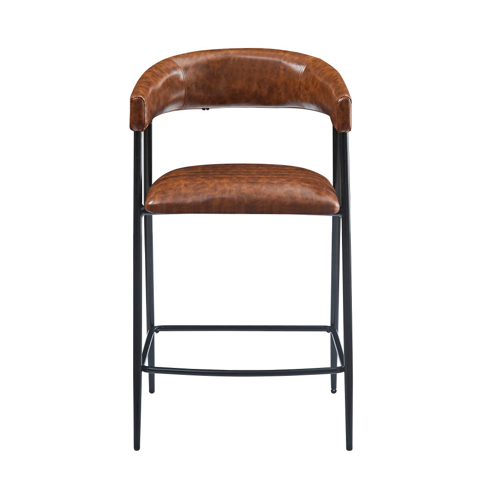 26'' Counter Stools Set of 2, Pu Upholstered Counter Stools with iron Frame, Backrest, Footrest, Arm counter stools for Home Bar, Kitchen Counter, Brown