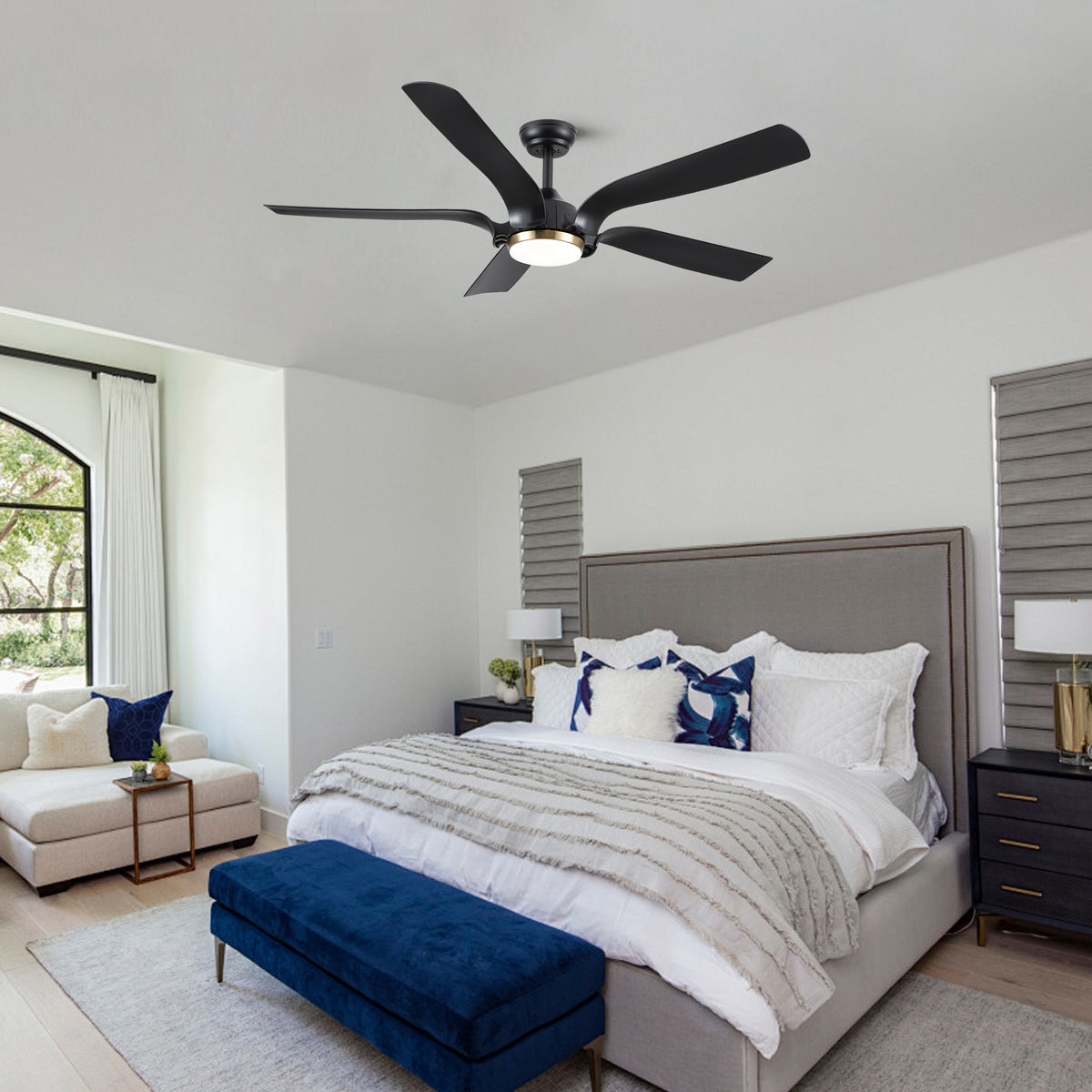 Smart 56" Integrated LED Ceiling Fan with  Antique Black Blades in Matte Black Fan Body Finish