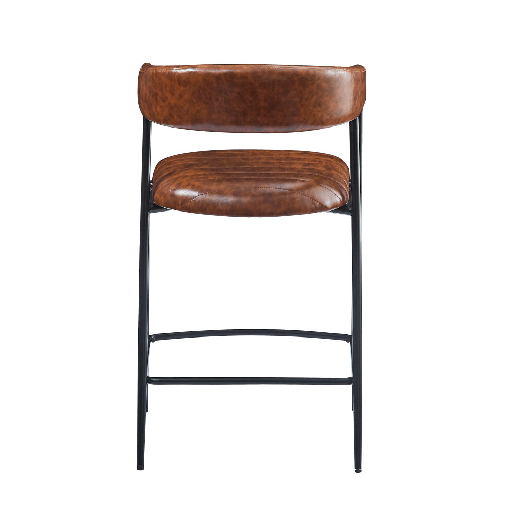 26'' Counter Stools Set of 2, Pu Upholstered Counter Stools with iron Frame, Backrest, Footrest, Arm counter stools for Home Bar, Kitchen Counter, Brown