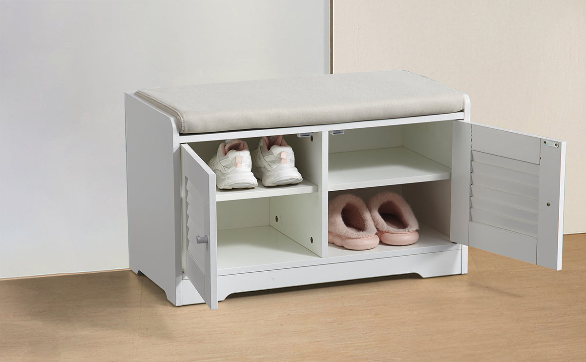28.74"Shoe Storage Bench with 2 Door Cabinet, Entryway Bench with  White Shoe Storage, Shoe Bench with Cushion, Adjustable Shelves, Shoe Rack Bench for Entryway, Hallway