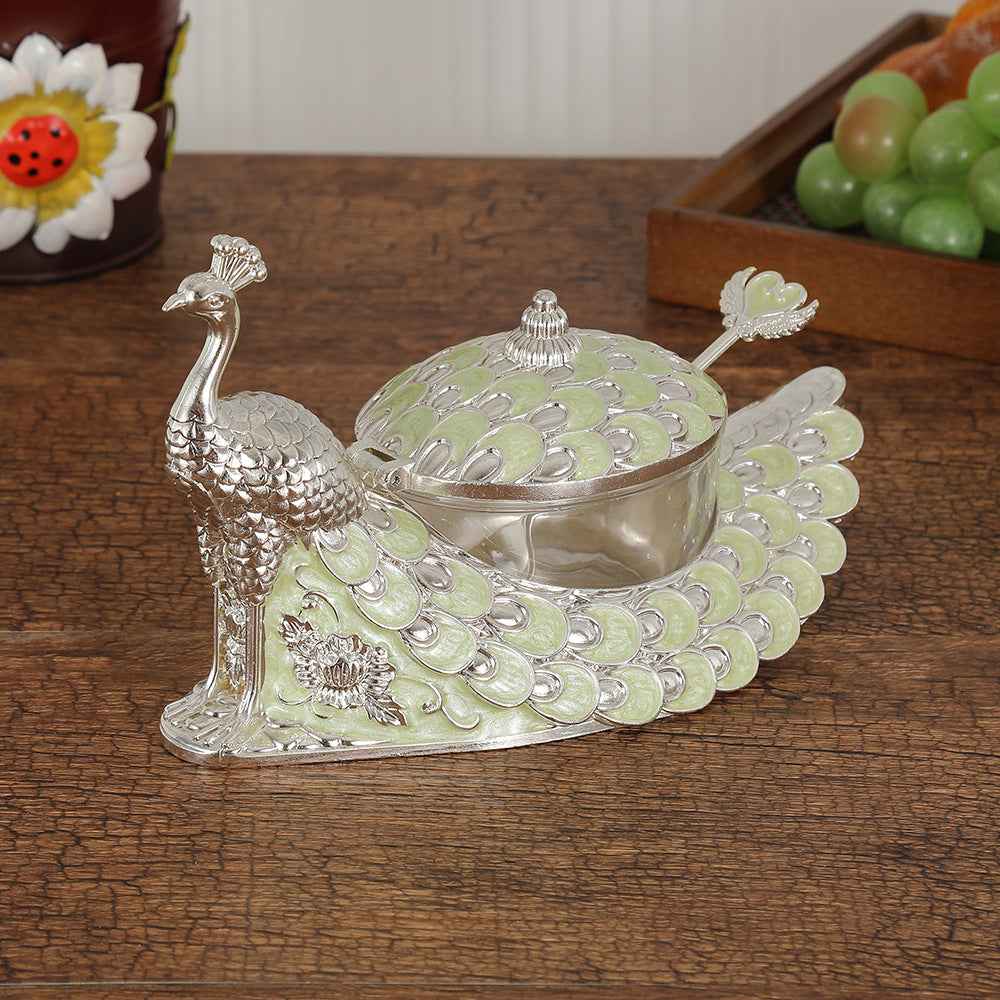 Peacock Alloy Seasoning Jar Set — Moisture-Proof Salt & Spice Container with Lid for Kitchen