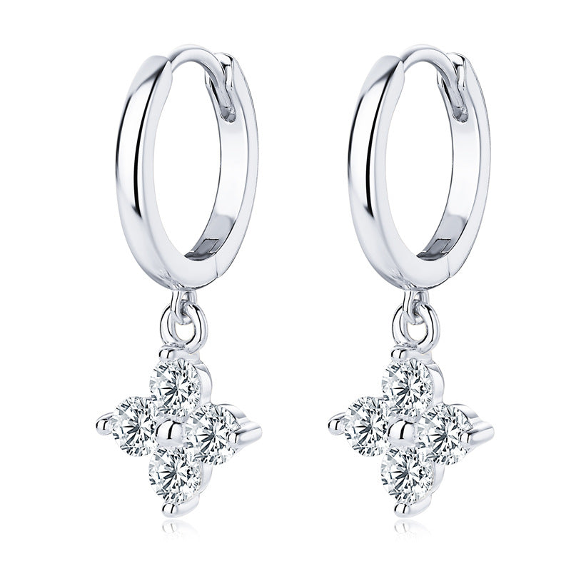 925 Sterling Silver Four-Leaf Clover Moissanite-Style