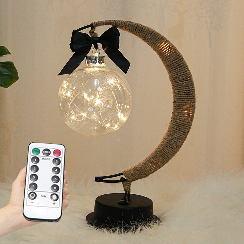 Led Nordic Style Wrought Iron Night Light Retro Hemp Rope Copper Wire Moon Ball Shape Lamp