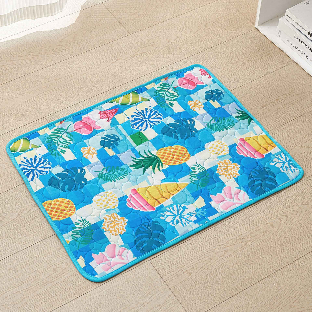 Paw Print Ice Silk Pet Cooling Mat — Non-Slip Breathable Summer Mat for Dogs & Cats