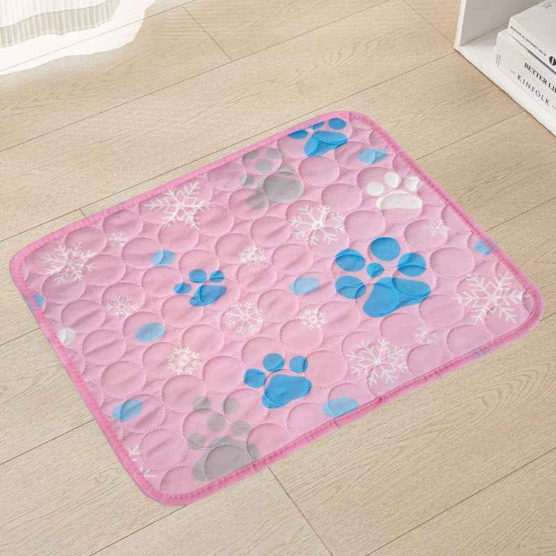 Paw Print Ice Silk Pet Cooling Mat — Non-Slip Breathable Summer Mat for Dogs & Cats