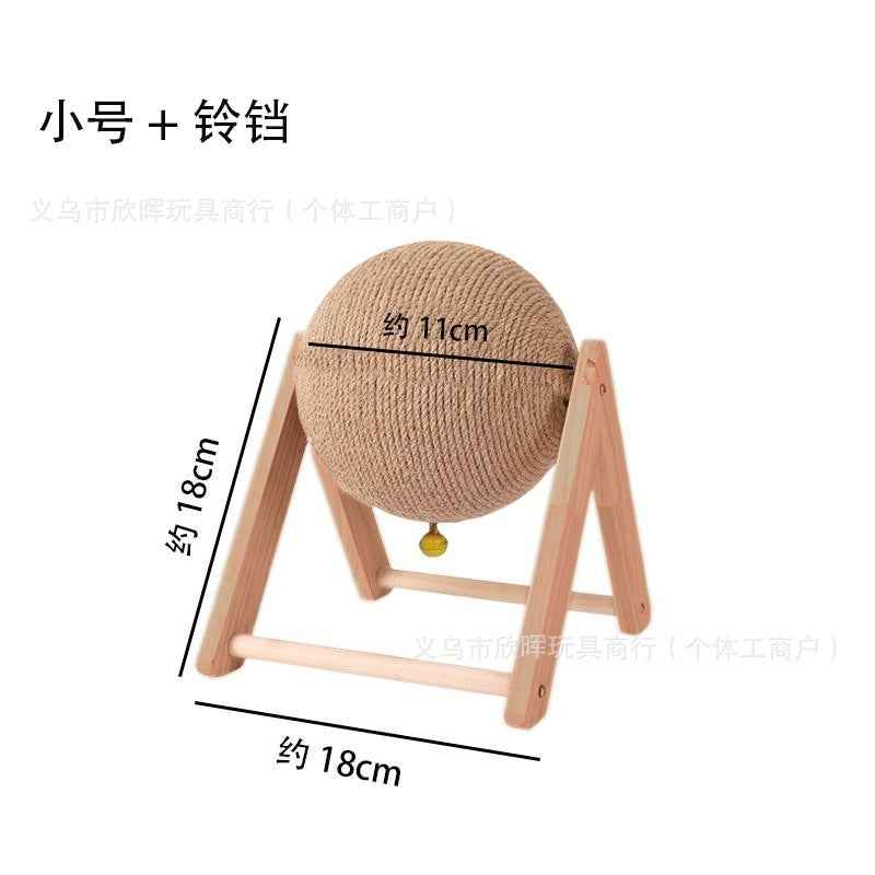 Wooden Cat Scratching Ball Post — Sisal Hemp Rope Scratcher with V or L Base | Multiple Sizes