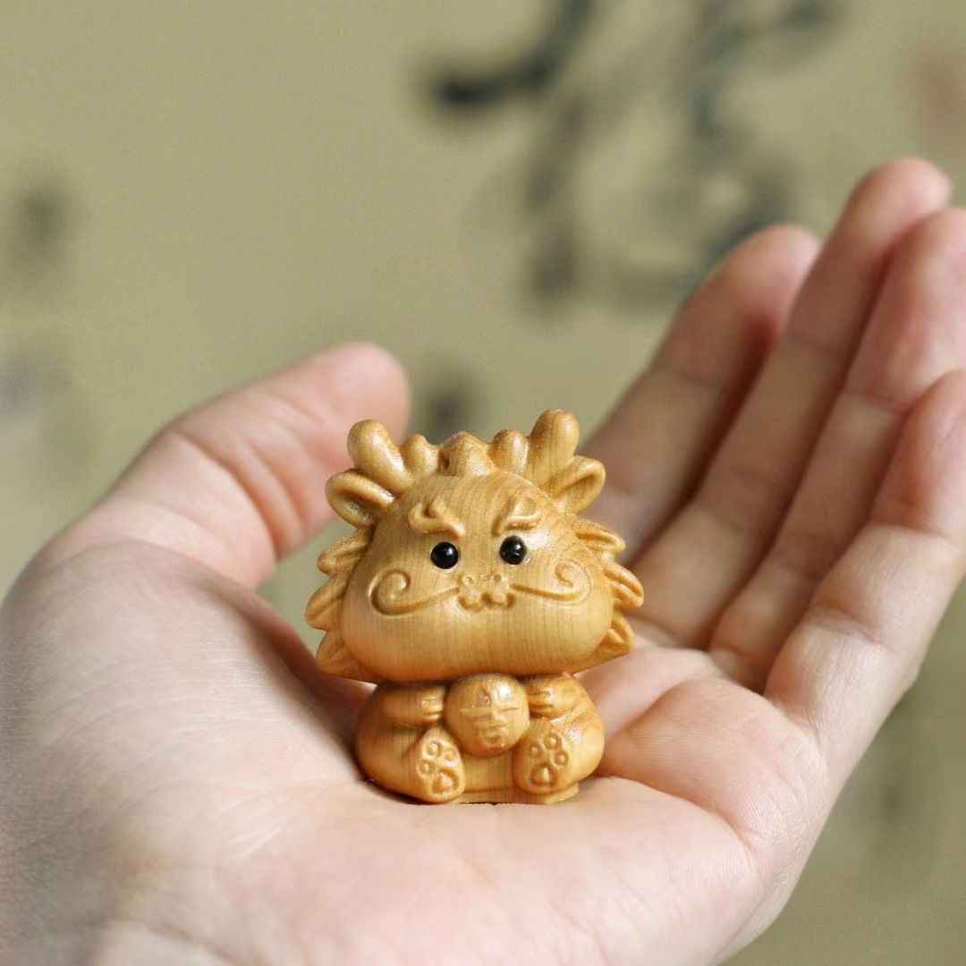 Hand-Carved Thuja Wood Dragon Pendant — Zodiac Dragon Wooden Carving Charm