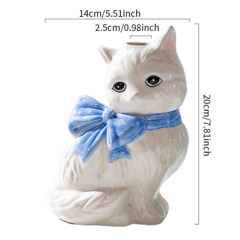 Cat Ceramic Hydroponic Vase — Artistic Small Flower Vessel for Home Decor