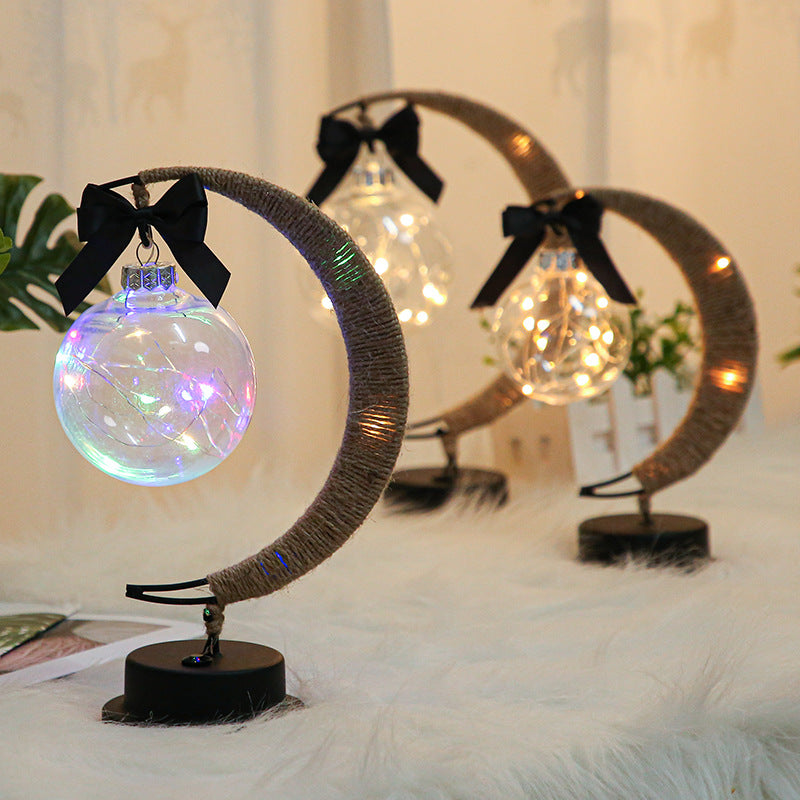 Led Nordic Style Wrought Iron Night Light Retro Hemp Rope Copper Wire Moon Ball Shape Lamp