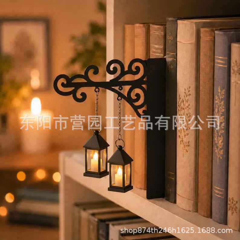 Iron Lantern Bookshelf Light — Vintage Library-Style Wall & Shelf Lamp for Home Decor