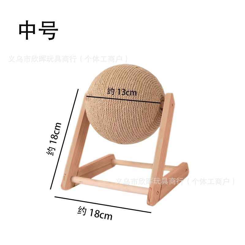 Wooden Cat Scratching Ball Post — Sisal Hemp Rope Scratcher with V or L Base | Multiple Sizes